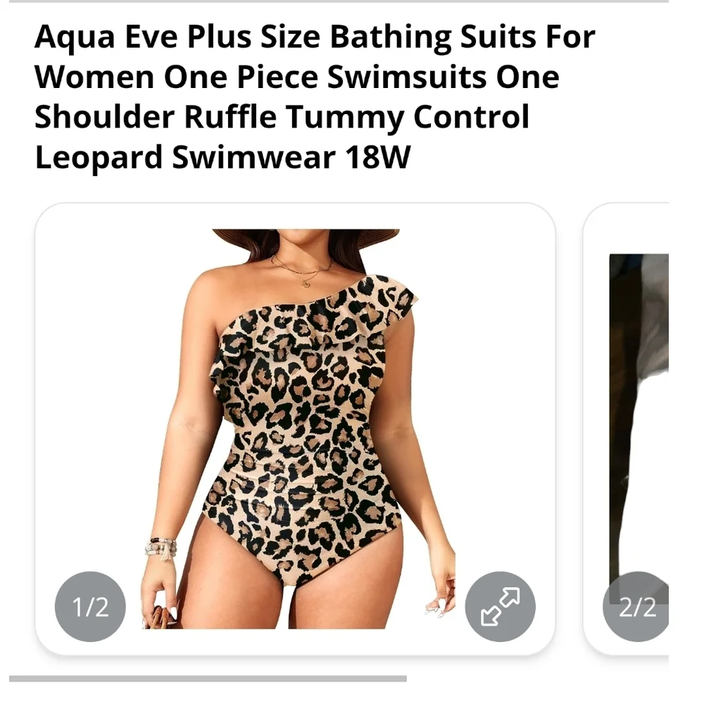 AQUA EVE - 18W Elegant Leopard Print One Shoulder Swim Suit - Picture 10 of 10